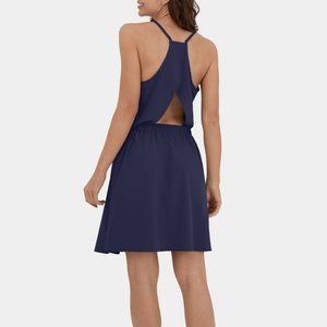 Halara Blue Breezeful Backless Cut Out Pleated Mini Quick Dry Dress L NWT
